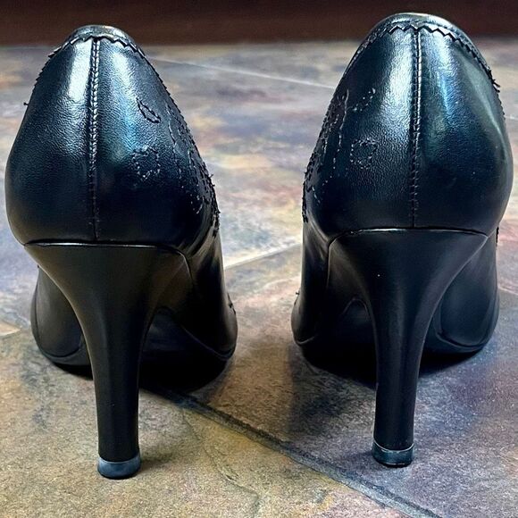 Women’s Black Leather Embroidered Pump Heels 7.5 - Picture 7 of 13